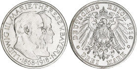 Bayern: Ludwig III. 1913-1818: 3 Mark 1918 Goldene Hochzeit mit Marie Therese, (original nur ca. 130 Ex.), GALVANO, 12,99 g. Zu J. 54. Gute Nachprägun...