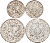 Bremen: 2 Mark 1904 J, Jaeger 59, sowie 5 Mark 1906 J, Jaeger 60. Beide um vorzüglich. Lot 2 Münzen.
 [differenzbesteuert]
