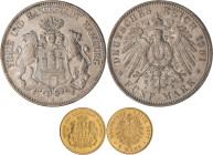 Hamburg: Freie und Hansestadt: Typensammlung mit 2 Mark 1892, 3 Mark 1913 und 5 Mark 1901. Jaeger 63, 64, 65. Überwiegend um sehr schön. Dabei noch 5 ...