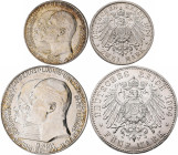 Hessen: Ernst Ludwig 1892-1918: 2 Mark + 5 Mark 1904, Zum 400. Geburtstag Philipps des Großmütigen, Jaeger 74 + 75. 2er vorzüglich - Stempelglanz / 5e...