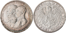 Mecklenburg-Schwerin: Friedrich Franz IV. 1901-1918: 3 Mark 1915 A, Jahrhundertfeier, Jaeger 88, feinste Kratzer, tolle Patina, vorzüglich - Stempelgl...