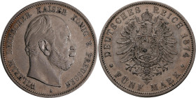 Preußen: Wilhelm I. 1861-1888: 5 Mark 1874 A, Jaeger 97. Sehr schön/sehr schön - vorzüglich.
 [differenzbesteuert]