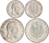 Preußen: Friedrich III. 1888: 2 Mark + 5 Mark 1888, Jaeger 98 und 99. Beide mit winzigen Kratzern, sonst vorzüglich - Stempelglanz. Lot 2 Münzen.
 [d...