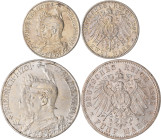 Preußen: Wilhelm II. 1888-1918: 2 Mark und 5 Mark 1901, 200-Jahr-Feier Preußen, Jaeger 105 + 106. Beide mit winzigen Kratzern in vorzüglich - Stempelg...