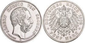 Sachsen: Albert 1873-1902: 5 Mark 1902 E, auf seinen Tod mit Lebensdaten, Jaeger 128. Kleine Kratzer und Randfehler, gereinigt, fast vorzüglich.
 [di...