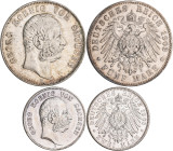 Sachsen: Georg 1902-1904: 2 + 5 Mark 1903 E (J. 129 + 130). 2er in vorzüglich, 5er in sehr schön, Lot 2 Münzen.
 [differenzbesteuert]