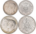 Sachsen-Weimar-Eisenach: Wilhelm Ernst 1901-1918: 2 Mark 1903 A, Hochzeit mit Caroline, Jaeger 158, dazu 3 Mark 1910 A, Hochzeit mit Feodora von Sachs...