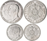 Sachsen-Weimar-Eisenach: Wilhelm Ernst 1901-1918: 2 + 5 Mark 1903 A, zur Hochzeit mit Caroline von Reuß, Jaeger 158 + 159. Kleine Kratzer und Randfehl...