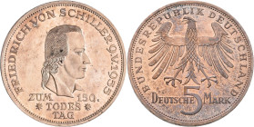 Bundesrepublik Deutschland 1948-2001: 5 DM 1955 F, Friedrich Schiller, Jaeger 389. Kleine Kratzer, Patinaansatz, aus polierten Stempeln, vorzüglich.
...