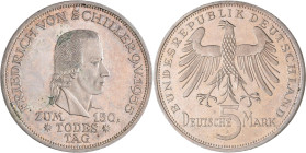 Bundesrepublik Deutschland 1948-2001: 5 DM 1955 F, Friedrich Schiller, Jaeger 389. Winzige Kratzer, vorzüglich.
 [differenzbesteuert]