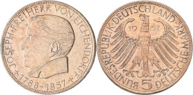 Bundesrepublik Deutschland 1948-2001: 5 DM 1957 J, Freiherr von Eichendorff, Jaeger 391. Kratzer, sonst vorzüglich.
 [differenzbesteuert]