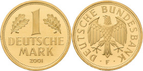 Bundesrepublik Deutschland 1948-2001: Goldmark 2001 F (Stuttgart), Jaeger 481, in Originalkapsel, 12,0 g, 999/1000 Gold, kleiner Randfehler, sonst Ste...
