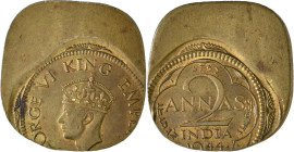 Proben & Verprägungen: Britisch-Indien, Georg VI. 1936-1947: 2 Annas 1944, KM# 541a. Fehlprägung - stark dezentriert / Error Struck - strong off-Strik...