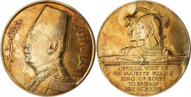 Medaillen alle Welt: Ägypten, Ahmad Fouad I. 1917-1936: Vergoldete Bronzemedaille 1927, von P. Metcalfe und C. L. Doman, auf seinen Staatsbesuch in Gr...