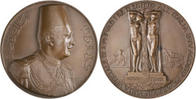 Medaillen alle Welt: Ägypten, Ahmad Fouad I. 1917-1936: Bronzemedaille 1927, Stempel von A. Mistruzzi, auf seinen offiziellen Staatsbesuch in Italien ...
