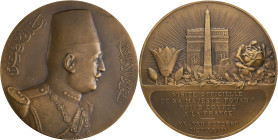 Medaillen alle Welt: Ägypten, Ahmad Fouad I. 1917-1936: Bronzemedaille 1927 von Vernier/Falize, auf den Besuch des Königs in Frankreich, 72,4 mm, 159 ...
