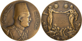 Medaillen alle Welt: Ägypten, Ahmad Fouad I. 1917-1936: Bronzegussmedaille 1929 von S. E. Vernier und Lad Saeud, auf den Besuch des Königs Fouad I. in...