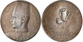 Medaillen alle Welt: Ägypten, Farouk I. 1936-1952: Versilberte Bronzegussmedaille 1938 (P. Turin), auf den 18. Internationalen Baumwollkongress, 72,3 ...