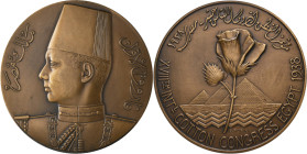 Medaillen alle Welt: Ägypten, Farouk I. 1936-1952: Bronzemedaille 1938 (P. Turin), auf den 18. Internationalen Baumwollkongress, 72 mm, 154,3 g, im Or...
