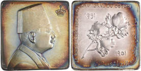 Medaillen alle Welt: Ägypten, Farouk I. 1936-1952: Silbermedaille 1951 - auf den internationalen Baumwoll-Kongress in Kairo, signiert Fuchs, 40,5 x 40...