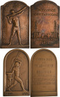 Medaillen alle Welt: Belgisch Kongo, Leopold III. 1934-1950: Lot 2 Stück, Bronzeplakette 1937 von Darville bei Fisch, Bergwerksgesellschaft KILO MOTO,...
