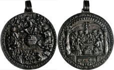 Medaillen alle Welt: Böhmen: Silbergußmedaille 1546 aus der Werkstatt Nickel Milicz, Joachimstal (1544-1570), Letztes Abendmahl - Jüngstes Gericht, Ka...