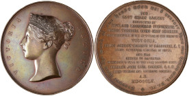 Medaillen alle Welt: Indien, Victoria 1837-1891: Bronzemedaille 1860, unsigniert, von W. Wyon, auf die Eröffnung der ostindischen Eisenbahn von Kalkut...