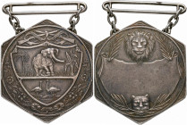 Orden & Ehrenzeichen: Britisch-Indien / Südafrika: Hexagone, massiv-silberne Medaille mit Darstellung eines Elefanten in afrikanischer Landschaft sowi...