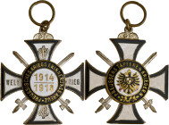 Orden & Ehrenzeichen: Preußen: Preußisches Kriegserinnerungskreuz mit Schwertern WELTKRIEG 1914/1918, versilbert, beidseitig schwarz-weiß emailliert m...