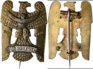 Orden & Ehrenzeichen: Deutsches Reich (nach 1918): Schlesien-Bewährungsabzeichen in Messing an Senkrechtnadel, getragenes Exemplar.
 [differenzbesteu...