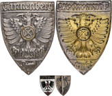 Orden & Ehrenzeichen: Drittes Reich: TANNENBERG-BUND, hohlgeprägter großer Ärmelschild (dementsprechend mit 3 Punktlöchern zum Aufnähen) aus Messingbl...