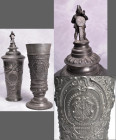 Varia, Sonstiges: Zinn und Zink: Deckelpokal aus Zink auf das Westfälisches Bundesschiessen 11. - 14. Juni 1898 in Dortmund, ca. 20 cm hoch (mit Decke...