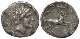 Sizilien. Akragas unter karthagischer Herrschaft.

 1/4 Schekel (Silber). Ca. 214 - 210 v. Chr.
Vs: Jugendlicher, männlicher Kopf (Triptolemos?) mi...