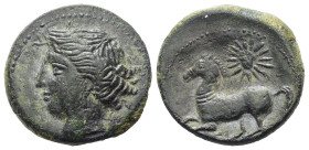 Sizilien. Panormos als Ziz.

 Bronze. Ca. 336 - 330 v. Chr.
Vs: Kopf der Persephone mit Ährenkranz links.
Rs: Pferd nach links galoppierend, darüb...