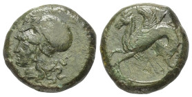 Sizilien. Syrakus.

 Bronze. Ca. 375 - 344 v. Chr.
Vs: Kopf der Athena mit korinthischem Helm links.
Rs: Hippocamp nach links.

18 mm. 5,80 g. ...