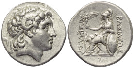 Königreich Thrakien. Lysimachos (306 - 281 v. Chr.).

 Tetradrachme (Silber). Ca. 288 - 281 v. Chr. Pergamon.
Vs: Kopf des vergöttlichten Alexander...