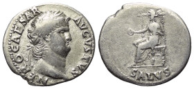 Nero (54 - 68 n. Chr.).

 Denar (Silber). 65 - 66 n. Chr. Rom.
Vs: NERO CAESAR AVGVSTVS. Kopf mit Lorbeerkranz rechts.
Rs: SALVS. Salus mit Patera...