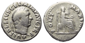 Vitellius (69 n. Chr.).

 Denar (Silber). 69 n. Chr. Rom.
Vs: A VITELLIVS GERM IMP AVG TR P. Kopf mit Lorbeerkranz rechts.
Rs: PONT MAXIM. Thronen...