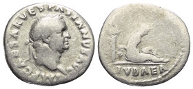 Vespasianus (69 - 79 n. Chr.).

 Denar (Silber). 69 - 70 n. Chr. Rom.
Vs: IMP CAESAR VESPASIANVS AVG. Kopf mit Lorbeerkranz rechts.
Rs: IVDAEA. Ve...