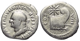 Vespasianus (69 - 79 n. Chr.).

 Denar (Silber). 77 - 78 n. Chr. Rom.
Vs: IMP CAESAR VESPASIANVS AVG. Belorbeerter Kopf links.
Rs: COS VIII. Prora...