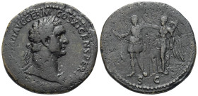Domitianus (81 - 96 n. Chr.).

 Sesterz (Bronze). 85 n. Chr. Rom.
Vs: IMP CAES DOMIT AVG GERM COS XI CENS PER P P. Büste mit Lorbeerkranz und Ägis ...