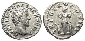 Marcus Aurelius (161 - 180 n. Chr.).

 Denar (Silber). 161 n. Chr. Rom.
Vs: AVRELIVS CAESAR AVG PII F, Kopf nach rechts.
Rs: TR POT XV COS III. Pi...