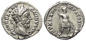 Marcus Aurelius (161 - 180 n. Chr.).

 Denar (Silber). 179 n. Chr. Rom.
Vs: M AVREL ANTONINVS AVG. Belorbeerter Kopf rechts.
Rs: TR P XXXIII IMP X...