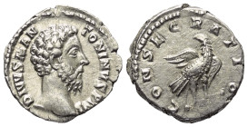 Marcus Aurelius (161 - 180 n. Chr.). Divus Marcus Aurelius.

 Denar (Silber). 180 n. Chr. Rom.
Vs: DIVVS M ANTONINVS PIVS. Kopf rechts.
Rs: CONSEC...