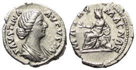Faustina II. (gest. 176 n. Chr.).

 Denar (Silber). 170 - 176 n. Chr. Rom.
Vs: FAVSTINA AVGVSTA. Drapierte Büste rechts.
Rs: MATRI MAGNAE. Cybele ...