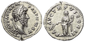 Lucius Verus (161 - 169 n. Chr.).

 Denar (Silber). 166 n. Chr. Rom.
Vs: L VERVS AVG ARM PARTH MAX. Kopf mit Lorbeerkranz rechts.
Rs: PAX AVG TR P...