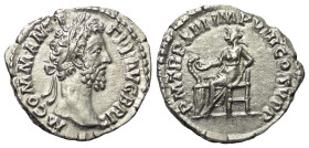Commodus (177 - 192 n. Chr.).

 Denar (Silber). 187 - 188 n. Chr. Rom.
Vs: M COMM ANT P FEL AVG BRIT. Kopf mit Lorbeerkranz rechts.
Rs: P M TR P X...