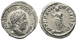 Caracalla (197 - 217 n. Chr.).

 Denar (Silber). 214 n. Chr. Rom.
Vs: ANTONINVS PIVS AVG GERM. Kopf mit Lorbeerkranz rechts.
Rs: P M TR P XVII COS...