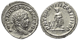 Caracalla (197 - 217 n. Chr.).

 Denar (Silber). 215 n. Chr. Rom.
Vs: ANTONINVS PIVS AVG GERM. Kopf mit Lorbeerkranz rechts.
Rs: PM TRP XVIII COS ...