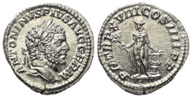 Caracalla (197 - 217 n. Chr.).

 Denar (Silber). 215 n. Chr. Rom.
Vs: ANTONINVS PIVS AVG GERM. Kopf mit Lorbeerkranz rechts.
Rs: P M TR P XVIII CO...